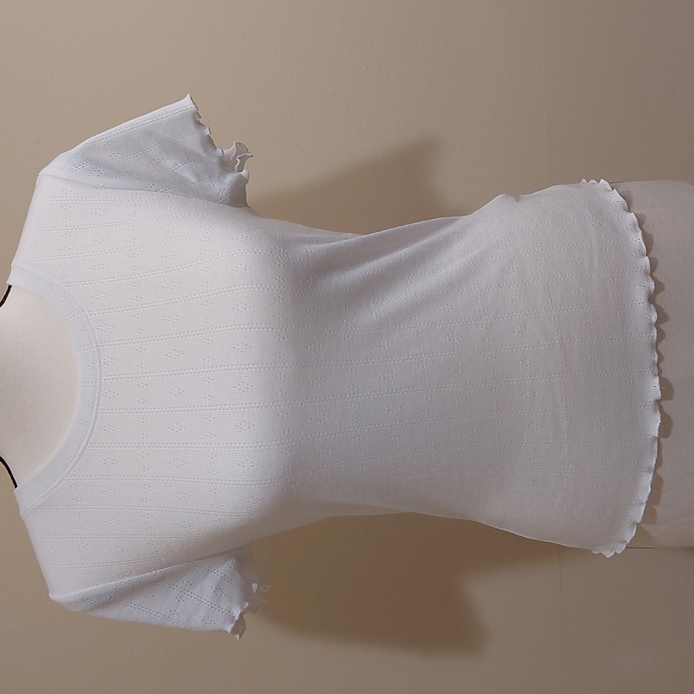White Pointelle Lettuce Hem Baby Tee NWT size M